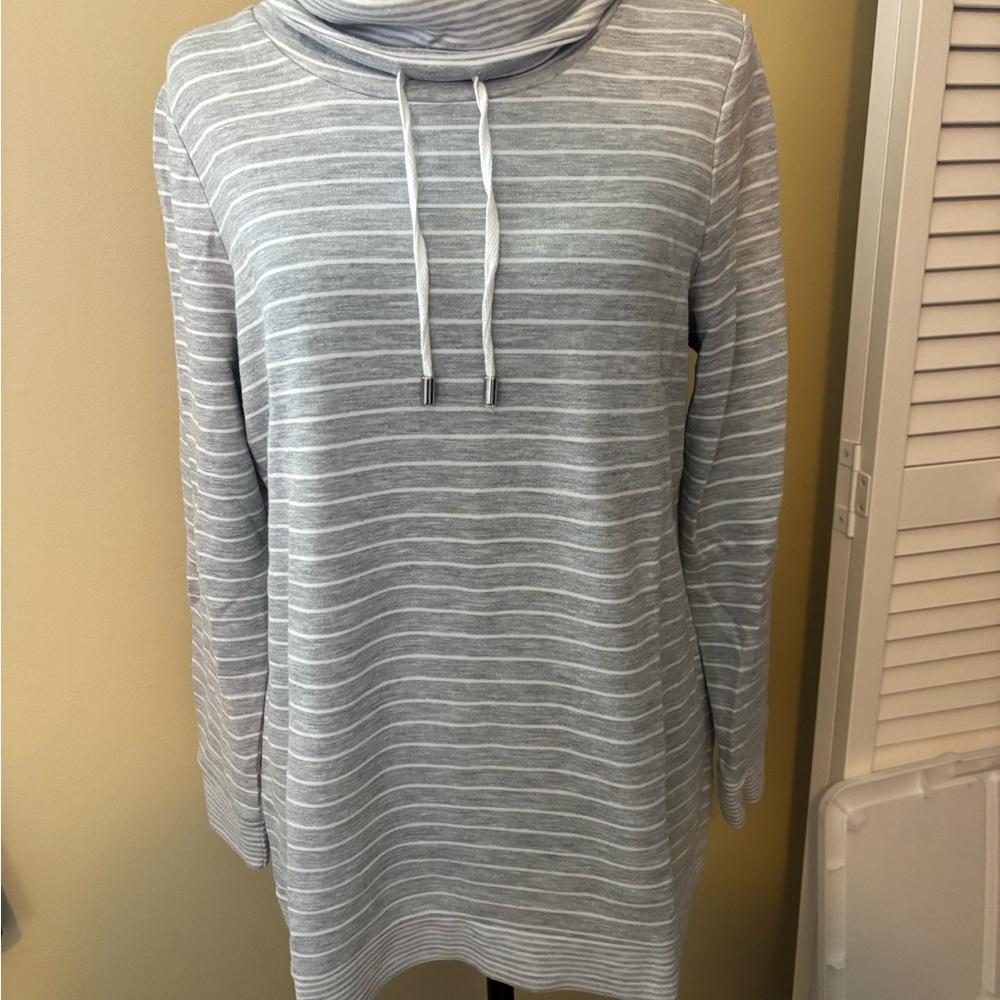 Chico's Gray and White Striped Knit Top